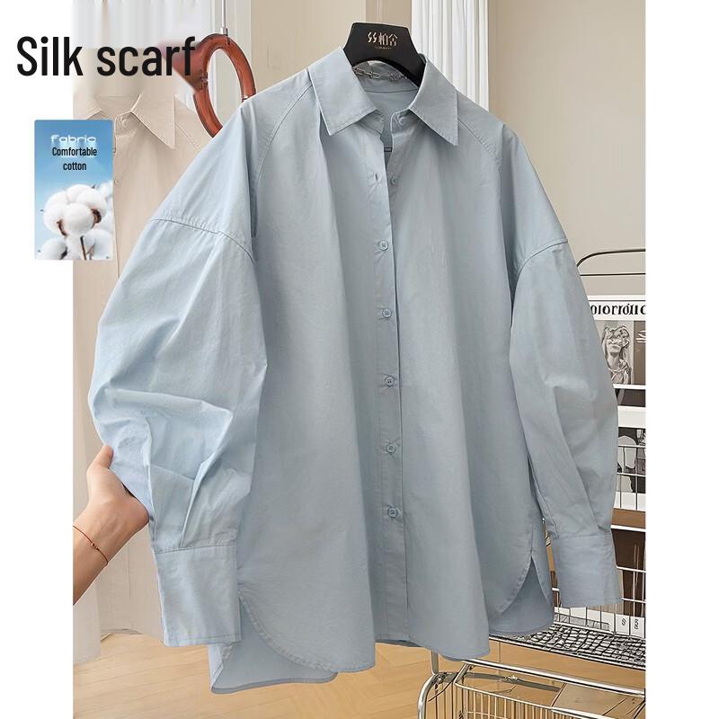 Silbaisha Women s Solid Loose Fit Long Sleeve Casual Shirt M