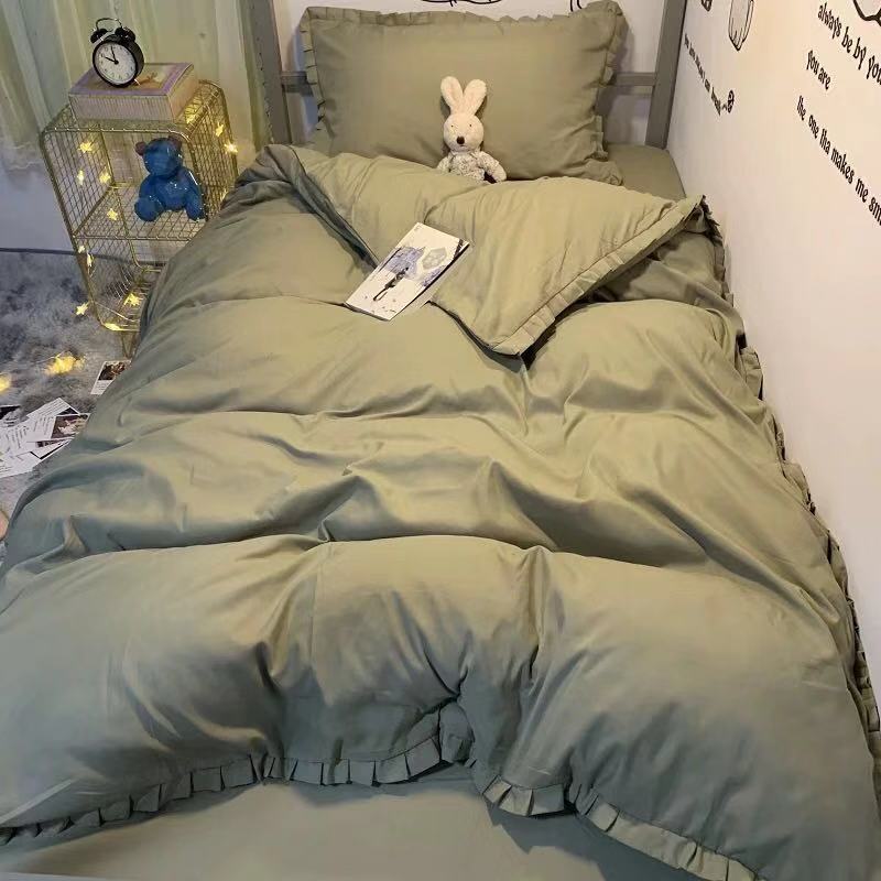 Simple Solid Color Single Bed Three-piece Quilt Cover Sheet Pillowcase College Wind Bedding Set