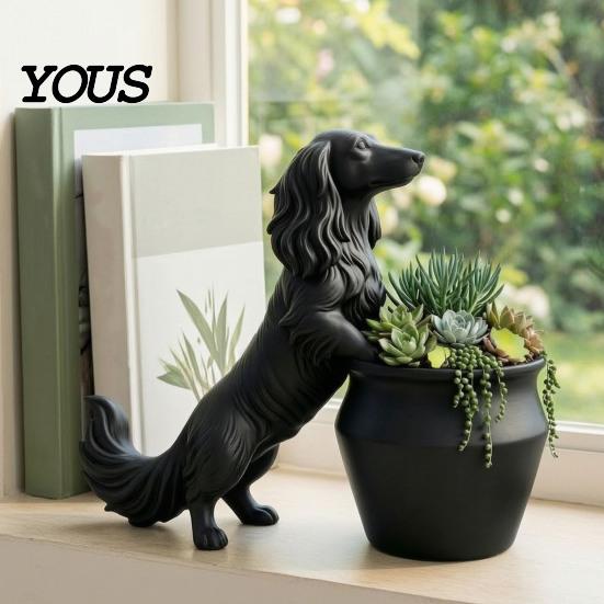 Pot de plante de bureau original Chien Teckel à poil long imprimé en 3D, Pot de fleurs chien mignon pour cactus, plantes aériennes, durable, étanche, plantes, succulentes,