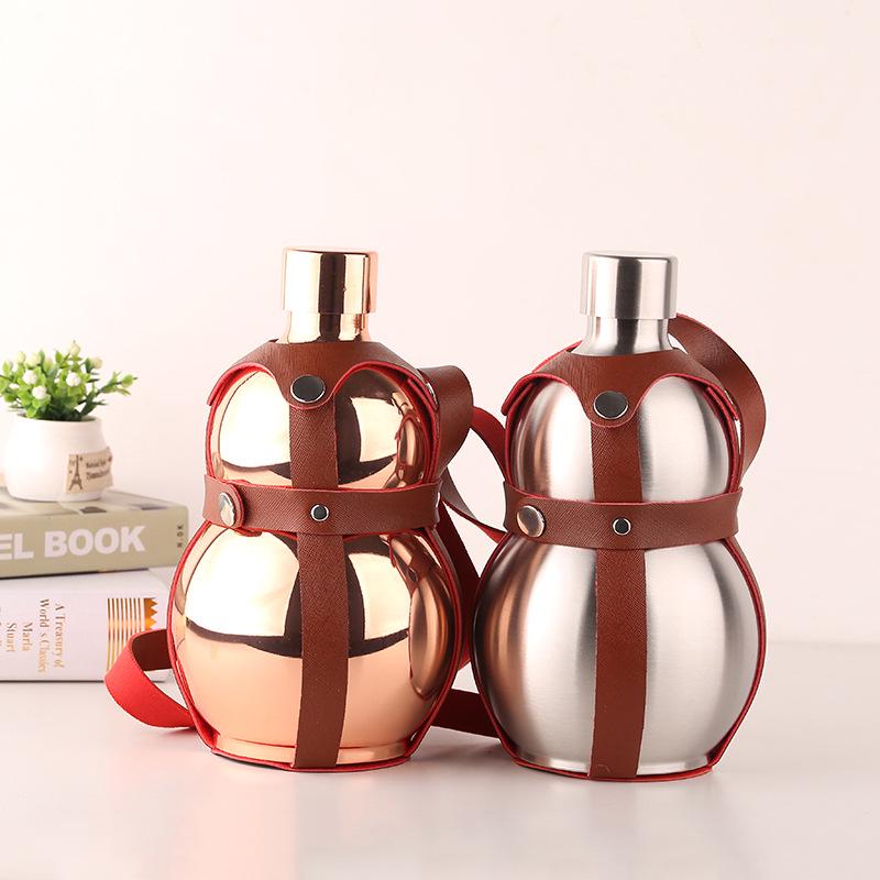 304 Stainless Steel Gourd Wine Pot with 2 Cups and Water Kettle, Available in 0.5 Jin, 1 Jin, 2 Jin, 3 Jin, and 5 Jin Sizes
