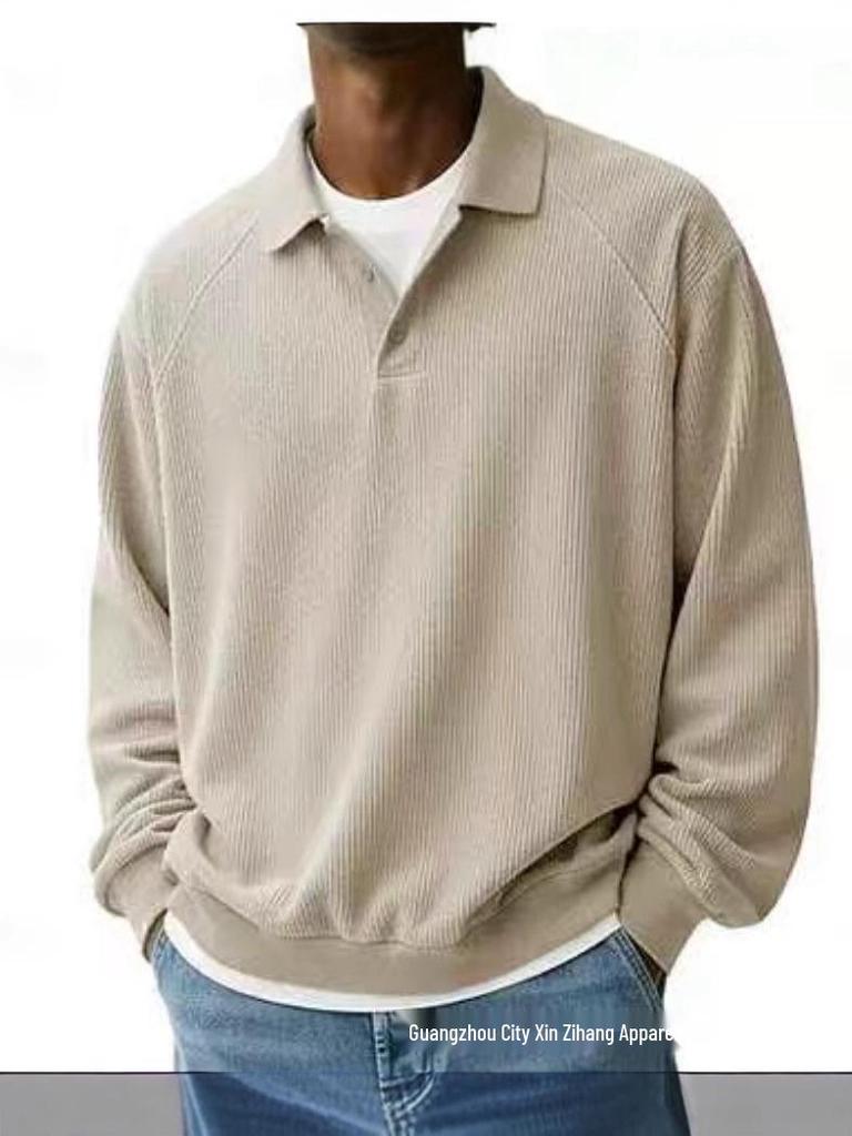 Men's Textured Lapel Casual Knitwear for Autumn and Winter