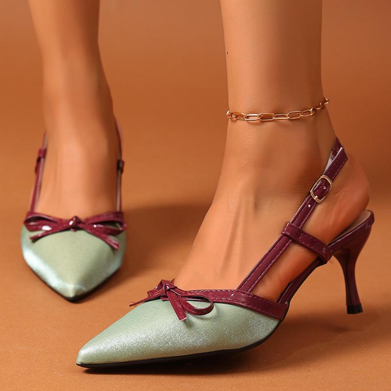 

Fashion 2025Elegant Satin Women Pumps Pretty Green Bow Shoes Summer New Chaussures Fashion All-Match Pointed Famale Tacones 35 зелёный