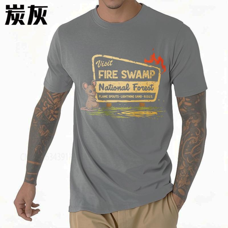Daily Wear Summer Men Tshirt Visit Fire Swamp National Forest Sign With Mouse Short Sleeve Adult ONeck Top Tees