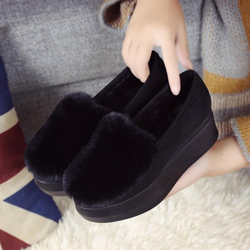 Zimní dámské boty Mokasíny Plus Size Creepers Plochá platforma Fleecové boty Nazouvací Ploché kožešinové boty pro ženy Mokasíny