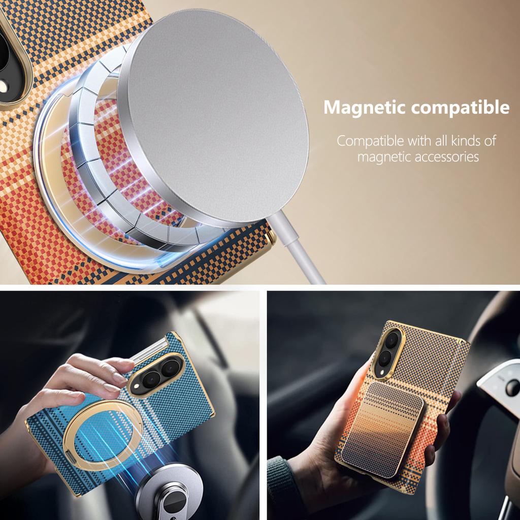 Carcasă Telefon Mobil Pliabil Samsung ZFold7 6 Model Kevlar Ecran Pliabil Galvanizare Atracție Magnetică Potrivit pentru Fold8Ultra Suport Rotativ