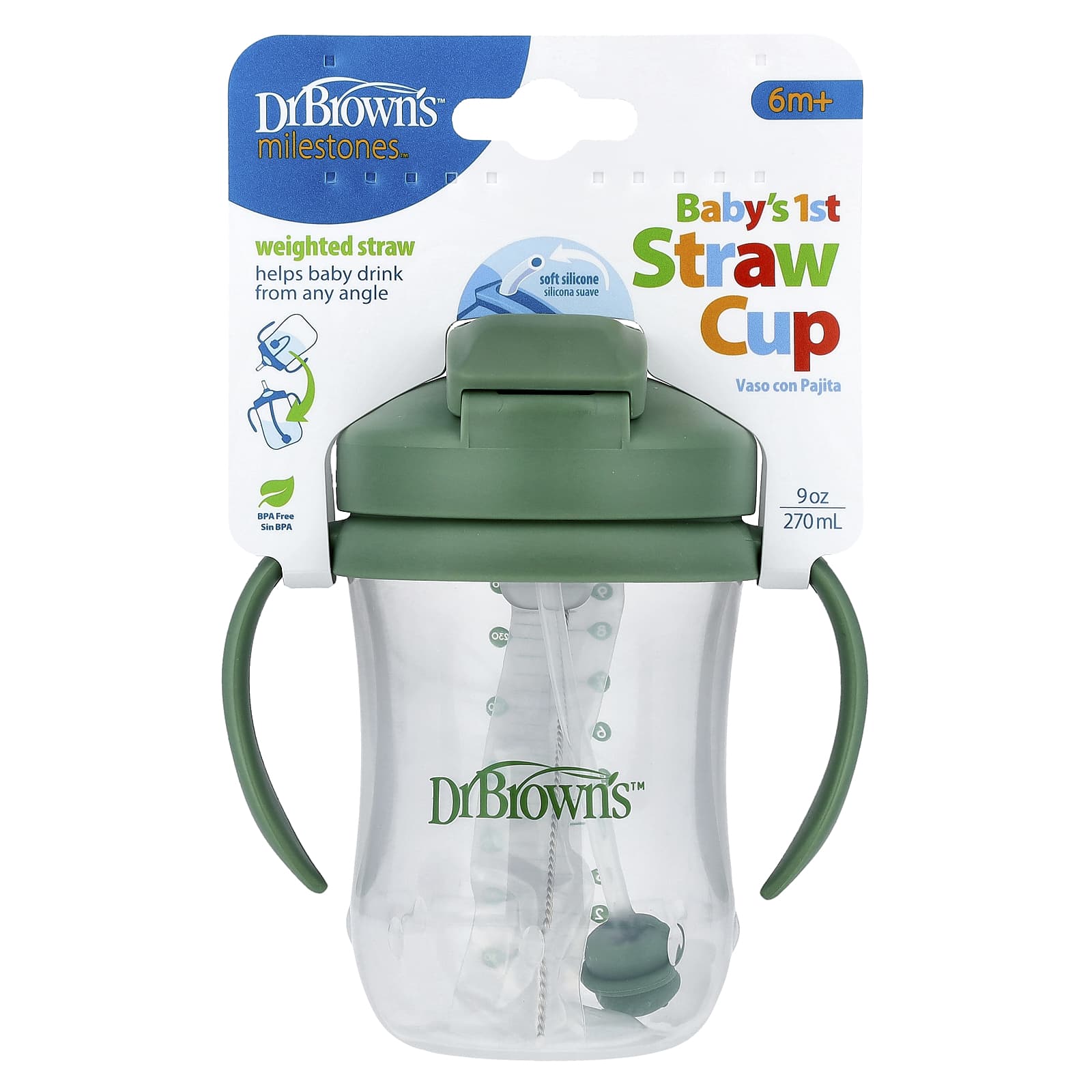 

Dr. Brown s First Straw Cup for Babies, 6+ Months, Olive Green, 9 oz (270 ml)