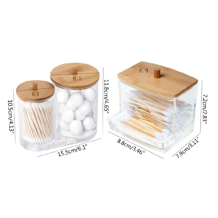 Qtip Holder Dispenser with Bamboo Lid Cotton Ball Pads Swabs Holder Jar Bathroom