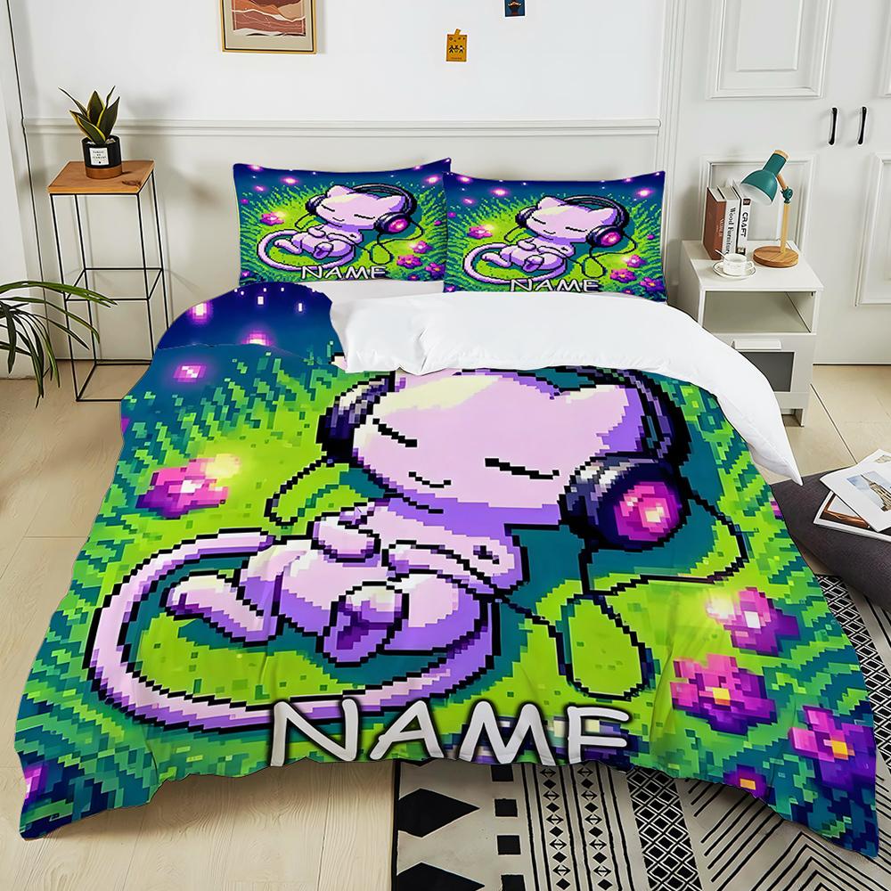 Custom Name Pokemon Mews Printed Bedding Set 1 Duvet Cover 2 Pillowcases Adult And Children Bedding Set Luxury Gifts