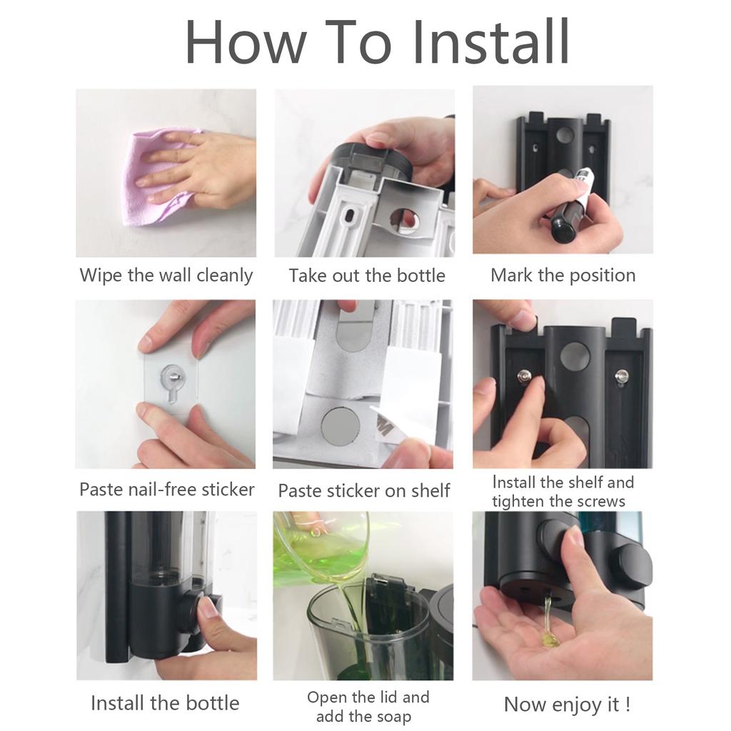 Manual Soap Dispenser Wall Mounted Hand Press Soap Dispenser for Bathroom Dish Liquid Lotion Shower Gel Shampoo Hotel Kitchen