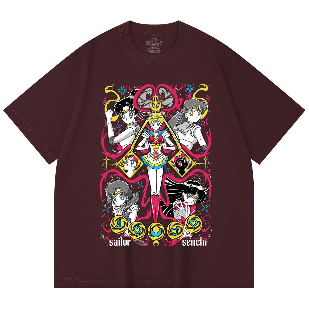 

230 Gsm 100% Cotton Sailor Moon V2 Print Unisex Heavy Cotton T Shirt 2XL вина червоного кольору