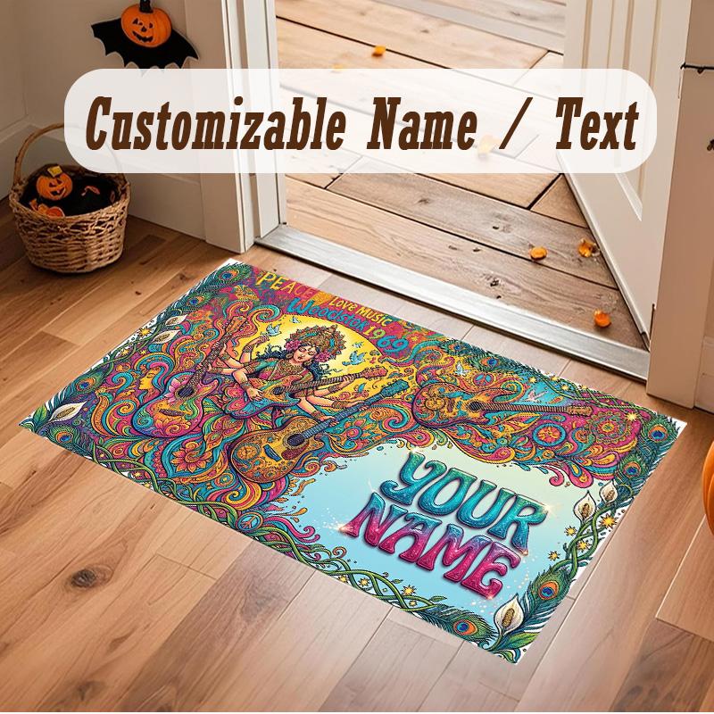 Music Theme Soft Crystal Velvet Rug Custom Name & Text Print Non Slip Floor Rug for Bedroom Living Room