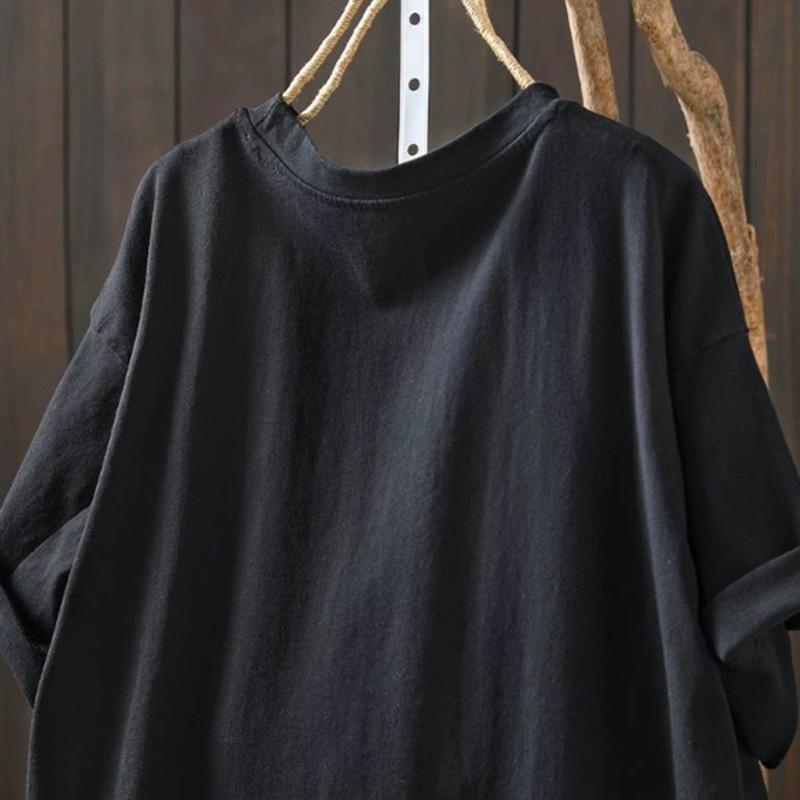 T-shirt Women Versatile Cotton Summer Casual Large Size Loose Round Neck Pullover Short-sleeved Tops
