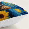 1Pc Cat And Sunflowers Oil Painting Cushion Covers Polyester Pillow Cover For Home Sofa Chair Bed Car Party Table Decoration
