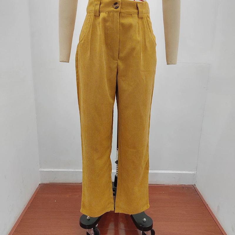 Women's Fall Corduroy Pants High Waist Relaxed Straight Leg Trousers Solid Color Casual Pant