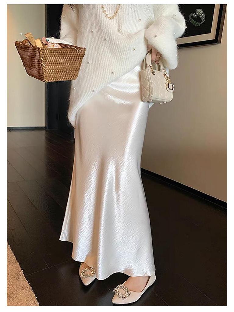 Summer Satin Slimming Bias Cut A-line Mermaid Skirt for Women
