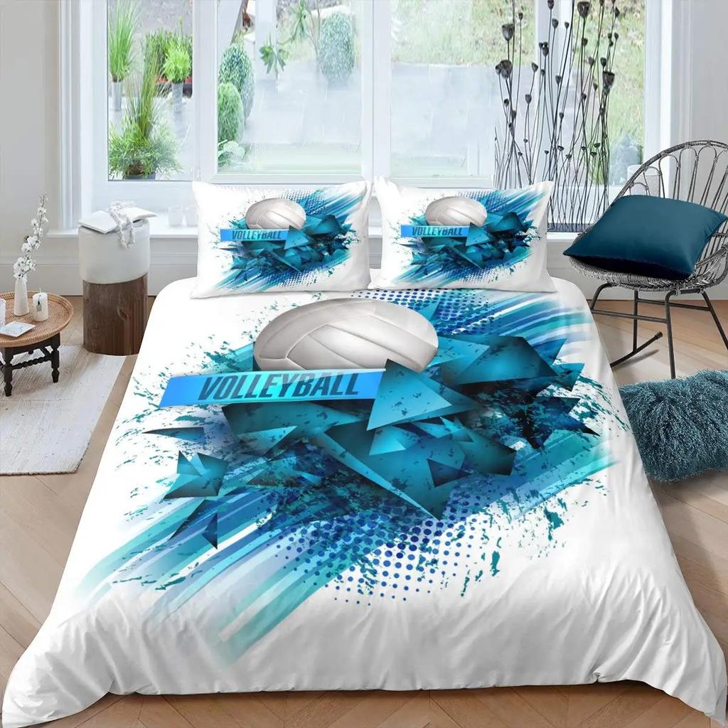Voleybal Soft Duvet Cover Set Microfiber Sports Bal Theme Fire Plus Water Blend Voleybal Twin Beding Set Double Quen King-Sized Dimensionsd Dimensions