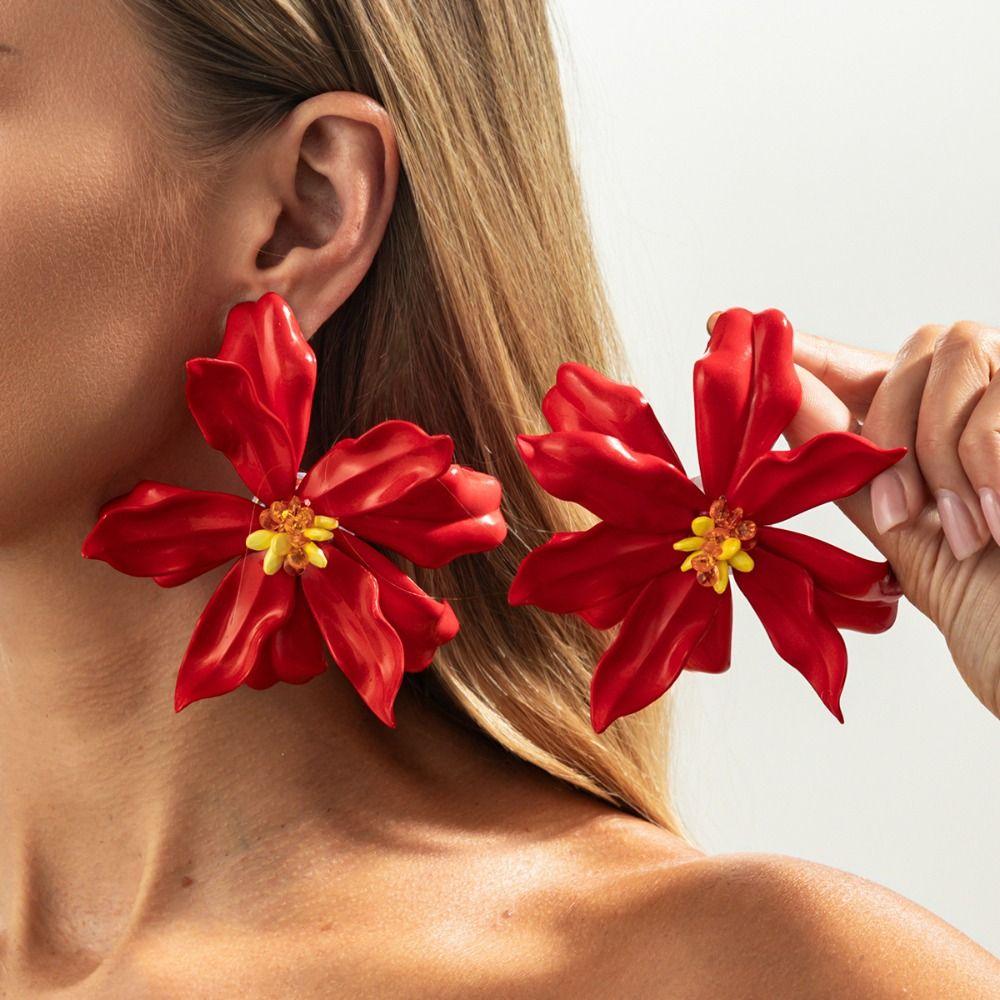 Vintage Große Blumenohrringe Übertriebene Böhmische Hängeohrringe Blumenstecker Ohrringe Urlaub