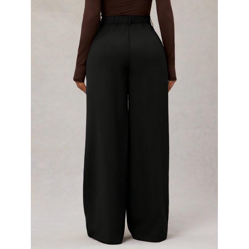 In-Stock Women's Casual Pleated High Waist Wide-Leg Long Pants for Spring and Autumn Fashion.