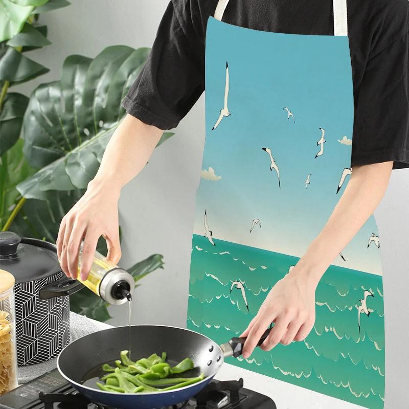 Lovely Seagull Lighthouse Patttern Sailboat Aprons Adult Kids Kitchen Aprons for Home Cooking Baking Cleaning Tool Adult Bibs