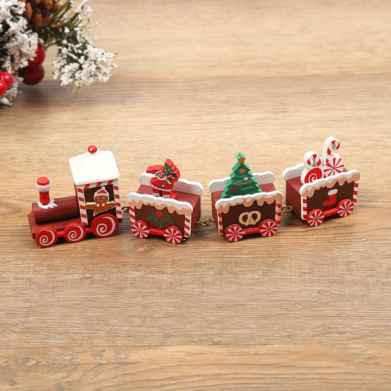 Christmas Decorations Wooden Four Section Small Train Festival Children s Gifts Toy Window Christmas Tree Ornaments Set Box