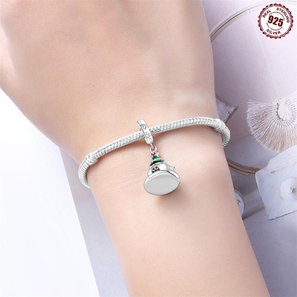 Copper Christmas Polar Bear Snowflake Snowman Coffee Charms Beads Pendant For Original Bracelet Woman Girl Jewelry