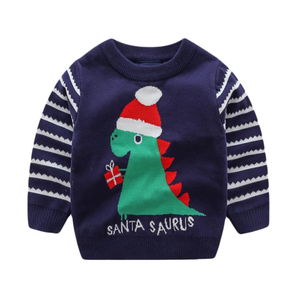 Christmas Kids Boys Sweater Cotton Dinosaur Jacquard Knit Autumn Winter Sweater