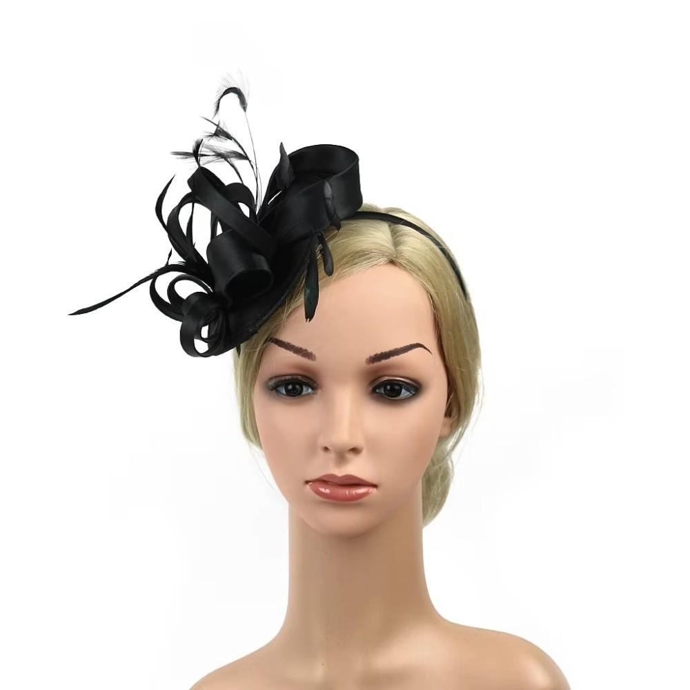 Lightweight Bow Feather Fascinator Headband Satin Tea Party Hair Hoop Heart Hairband Cosplay