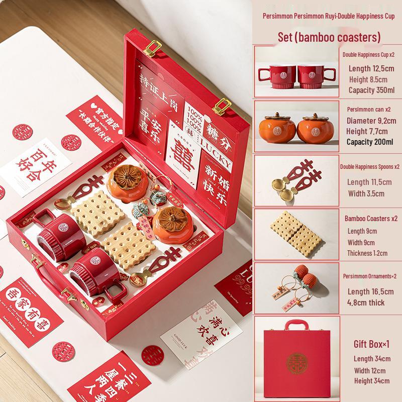 

Persimmon Ruyi Wedding Gift Set: Double Happiness Cups for Newlyweds or Bestie s Engagement