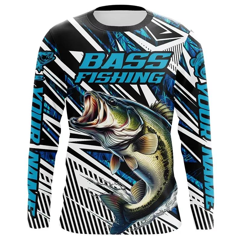 Bass Fishing Long Sleeve T-Shirt, Custom Name, Ideal for Fishing Lovers