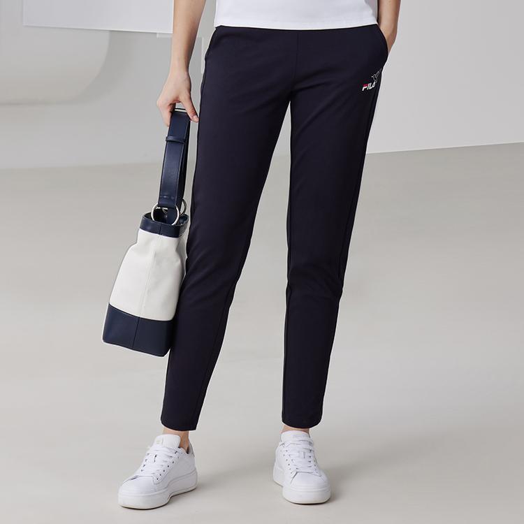 FILA Embroidered Logo Straight Leg Breathable Knitted Sports Pants Women bottoms Legendary-Blue F11W128604F-NV