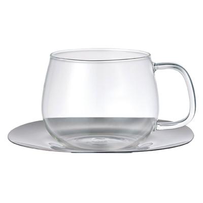 UNITEA Tasse Untertasse 350ml Edelstahl Hitzebeständiges Glas Geschenk Präsent 8338 &