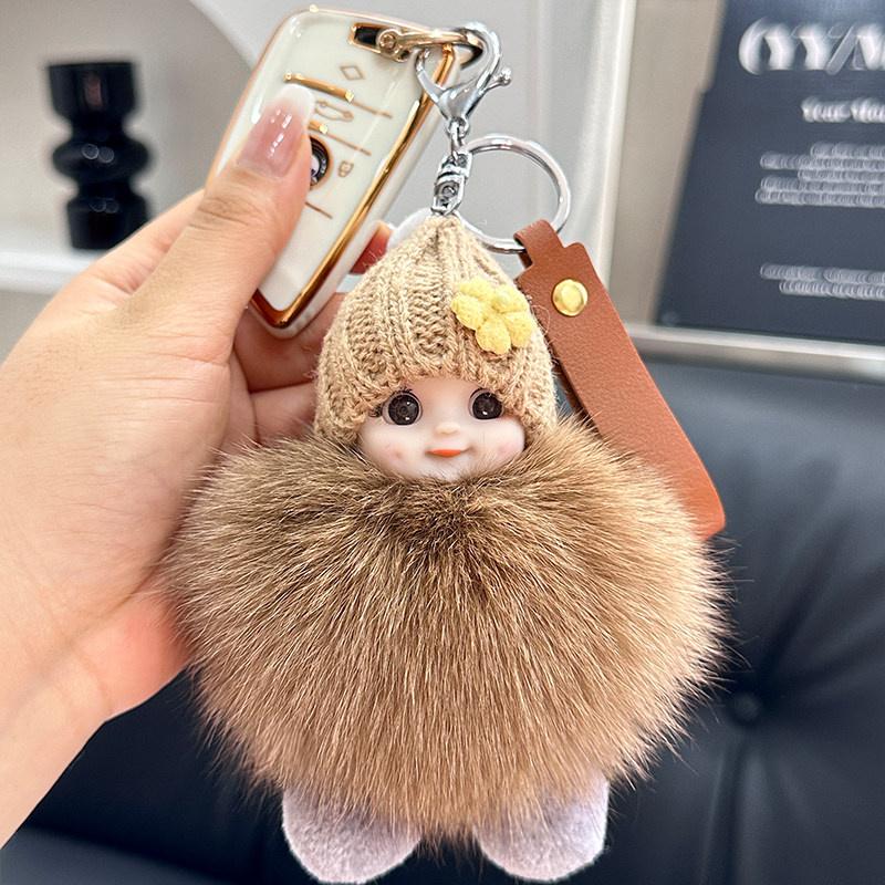 Cute Fluffy Plush Sleepy Doll Keychain For Women Bag Car Key Chain Kawaii Fur Keychain Key Ring on Bag Car Trinket Pendant Gift