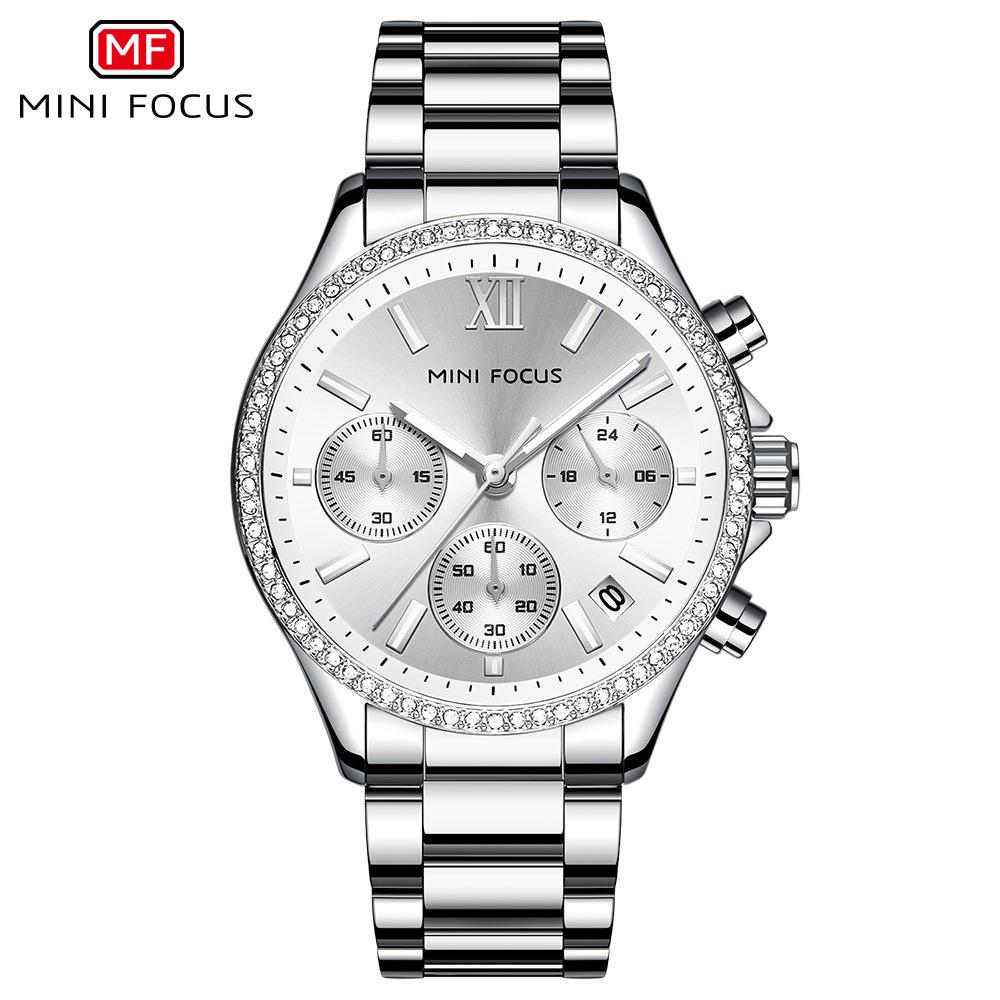 

MINIFOCUS Women s Fashion Multifunctional Quartz Watch - Stainless Steel Waterproof Luminous with Date Watch for Women срібний/білий