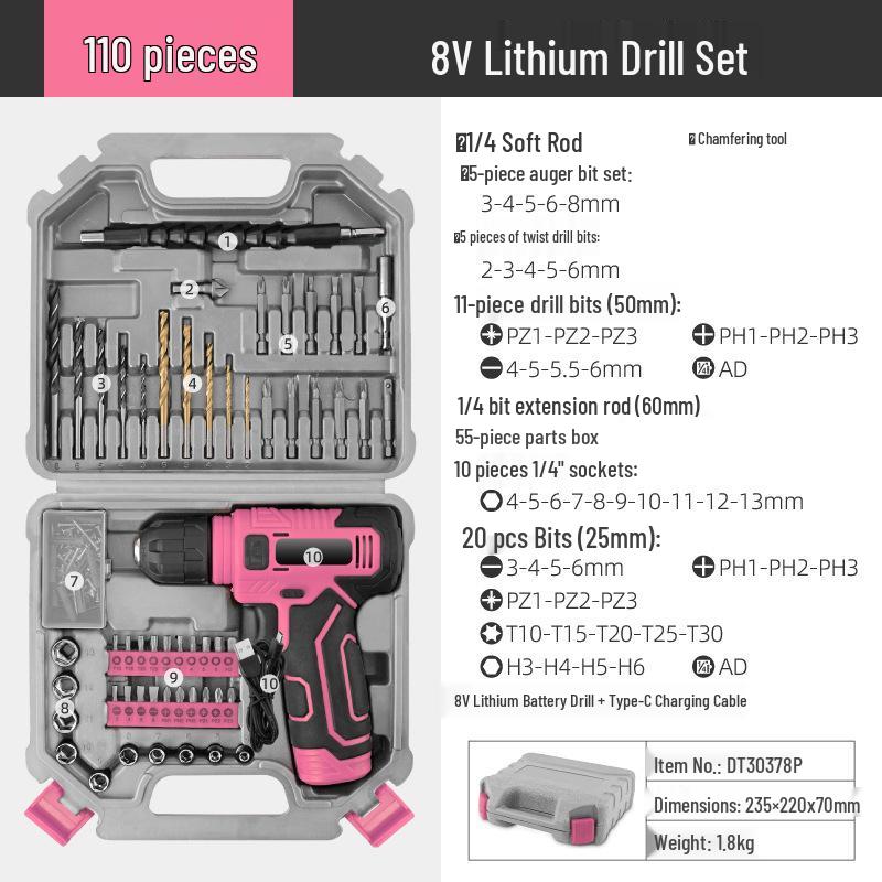 8V Multifunctional Rechargeable Electric Hand Drill Set for Home Improvement
