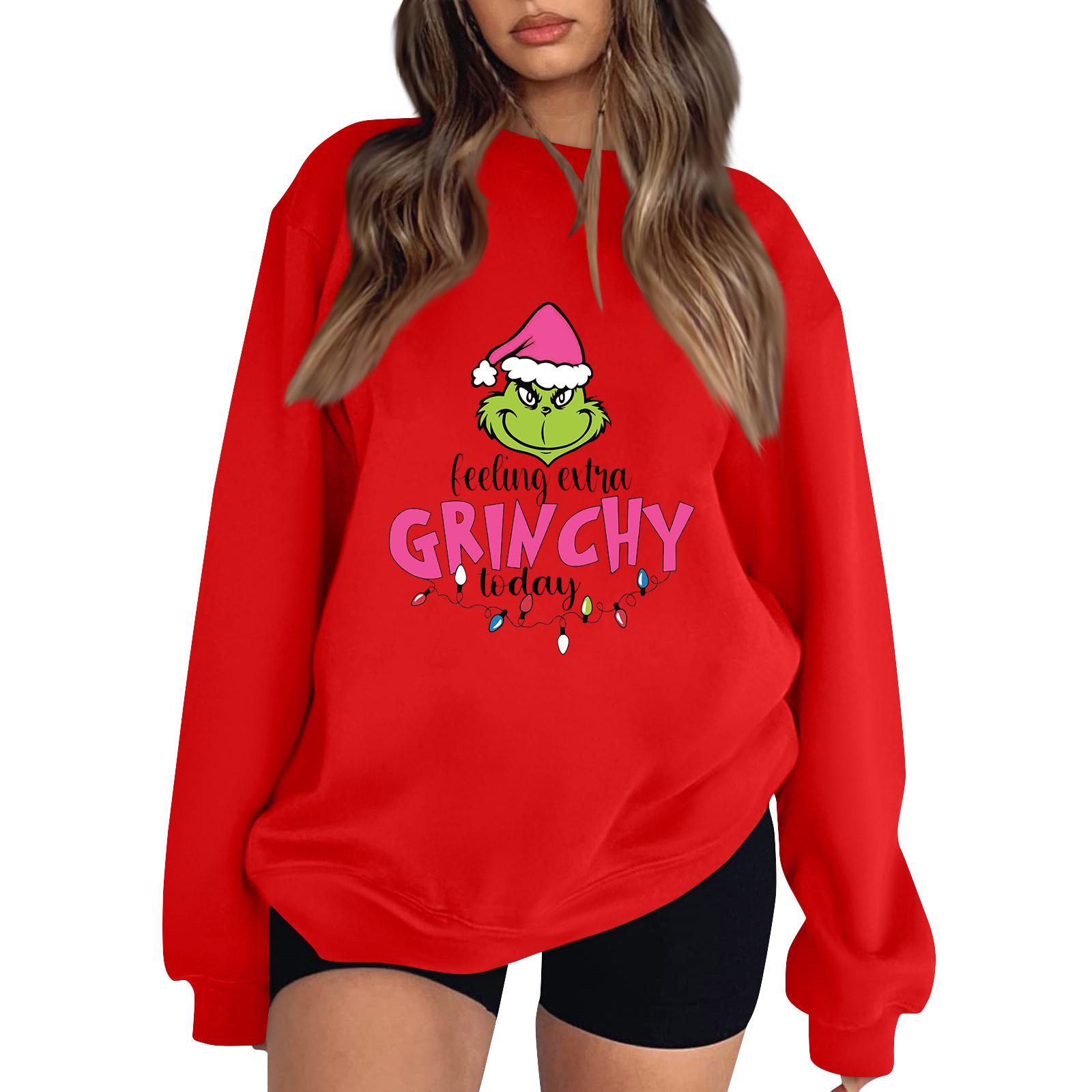 

Women s Sweatshirt Sports Christmas Print Pullover Sweatshirt Round Neck Long Sleeve Top Casual Sweatshirt M червоний