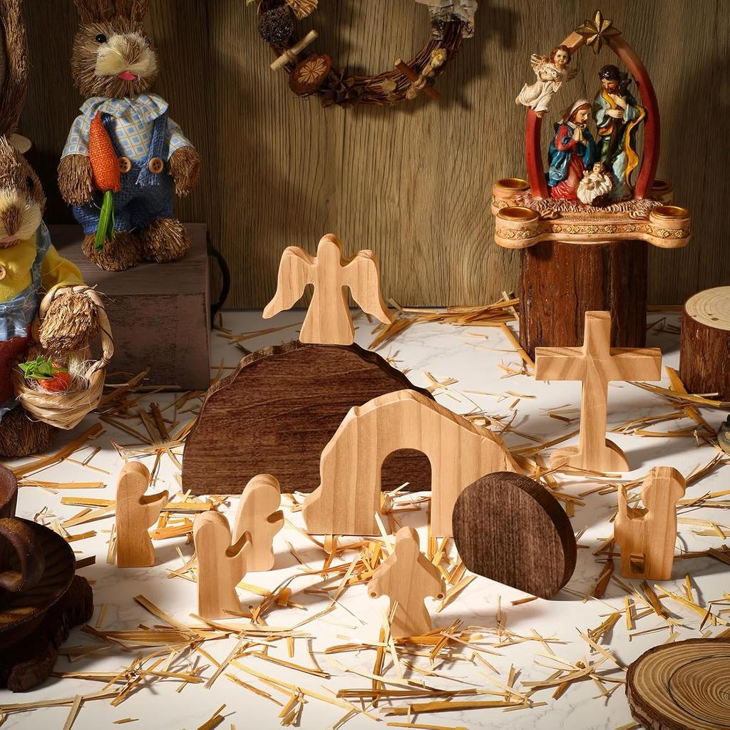 10 ks Dřevěná dekorace velikonoční scény Sada scény Velikonoční hrob Vzkříšení Dřevěná velikonoční dekorace hrobu Sada Narození Křesťanská figurka pro domácí kancelář