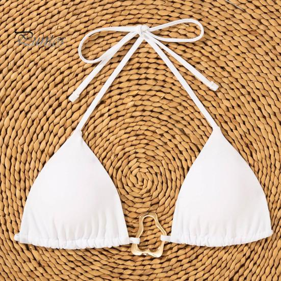 2Pcs/Set Women Bikini Set Sexy Solid Color Halter Bra High Waist Swimming Briefs Set Split Beach Swimwear