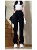 Women's American Vibe Black Straight-Leg Jeans - Micro Flare, Versatile, Casual, High-Street Spring Trend.