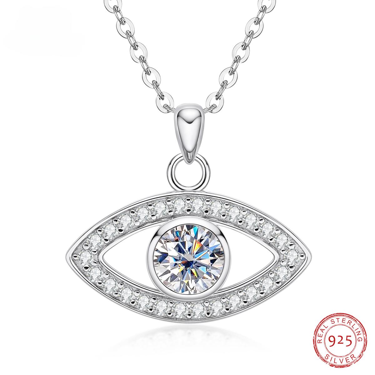 

D Цвет 1 карат Муассанит Алмаз Lucky Evil Eye Подвеска Стерлингового Серебра 925 пробы 40 + 2 + 3 см Ожерелье Хип-Поп Ювелирные Изделия