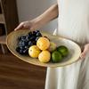 Retro Coarse Pottery Large Plate Japanese Boat Plate Household Fruit Plate Tableware Large Vegetable Plate Restaurant Plate Large Fish Plate