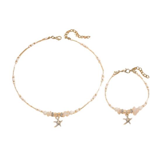 2Pcs/Set Women Necklace Bracelet Faux Pearl Decor Geometric Design Adjustable Length Rose Golden Necklace Wristband Set
