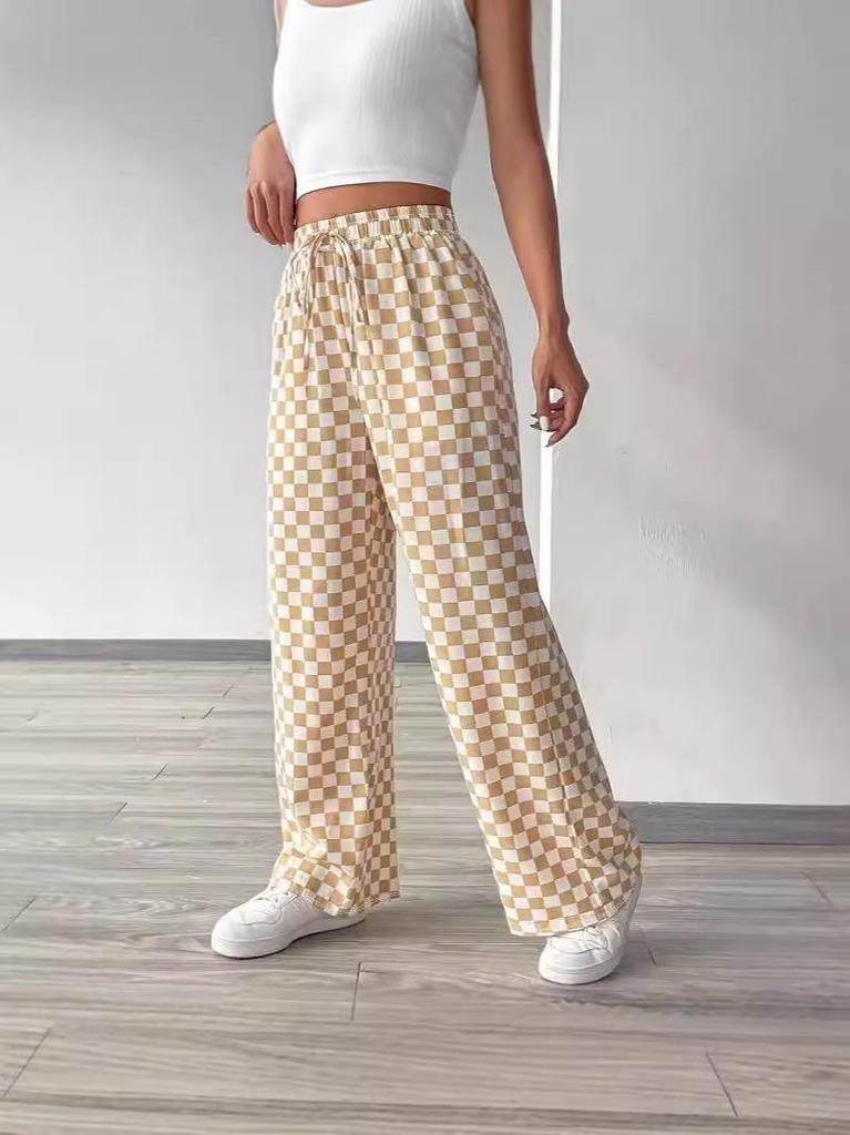 Pantalones de Mujer de Cuadros de Tiro Alto y Pierna Recta - Moda Casual para Primavera, Otoño, Invierno y Vuelta al Cole
