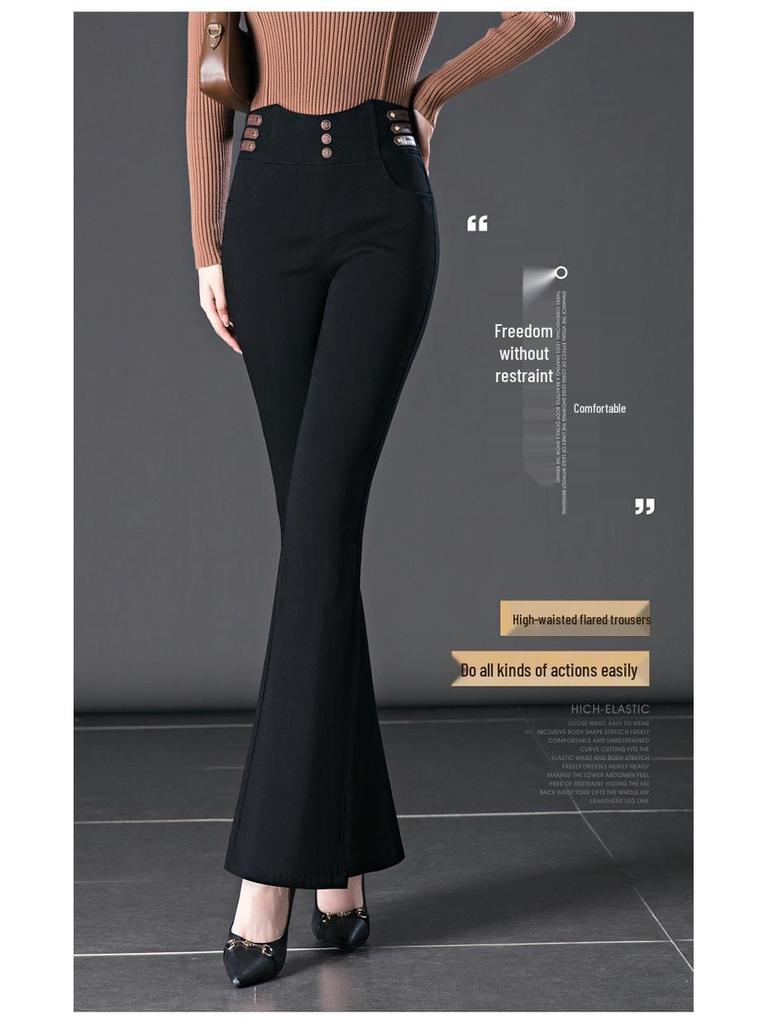 Autumn High-Waist Black Flare Pants for Women - Versatile, Elastic, and Stylish Jeans for Middle-Aged Moms