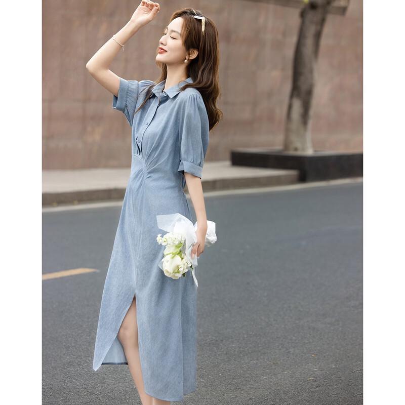 Women's Linen Blend Pleated Lapel Midi Dress