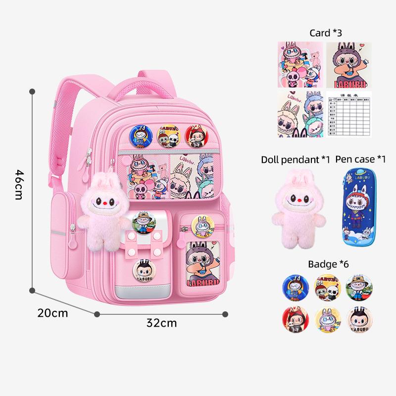 New Cartoon LABUBU Schoolbag Lightweight Burden-reduced Ridge Protection and Large-capacity Children's Schoolbag Backpack for Grades 1-6
