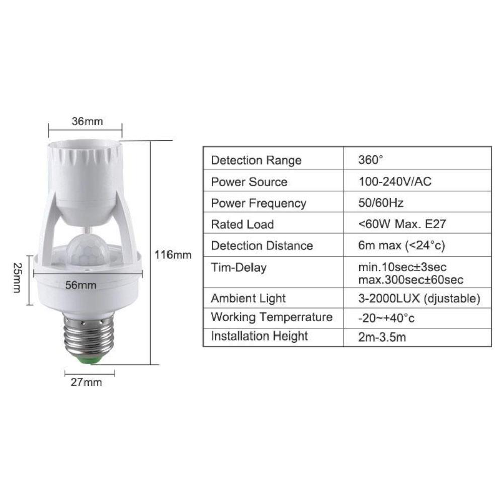 E27 Motion Sensor Light Switch E27 Base Lamp Holder 100-240V Motion Detector With Light Control Smart Switch Socket Adapter