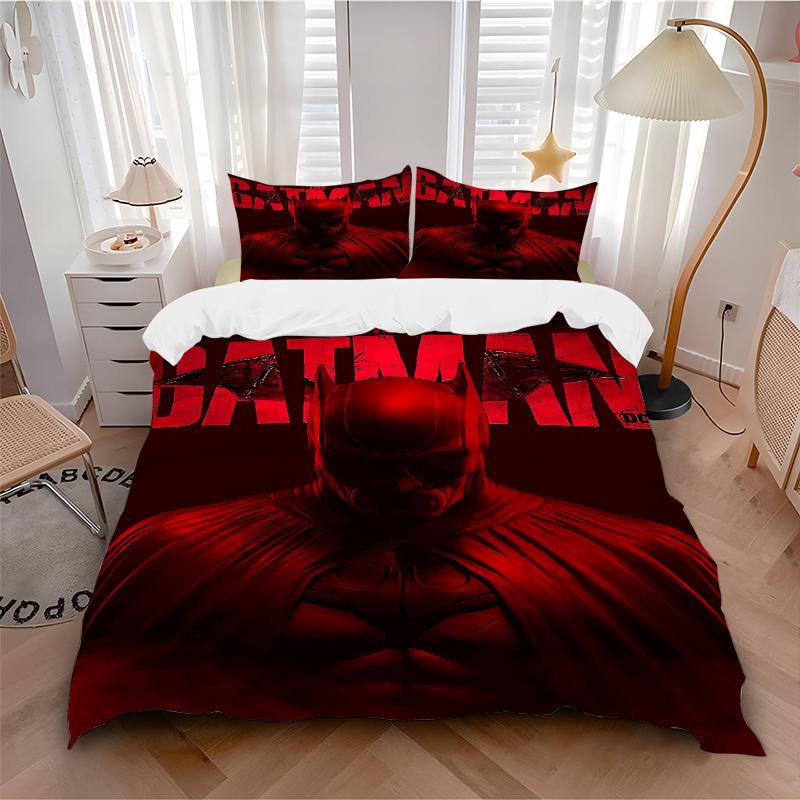 3pcs Batman Poster Bedding Set, Soft Polyester Duvet Cover and Pillowcases Machine Washable Seasons all suitable & Guest Room Decor297