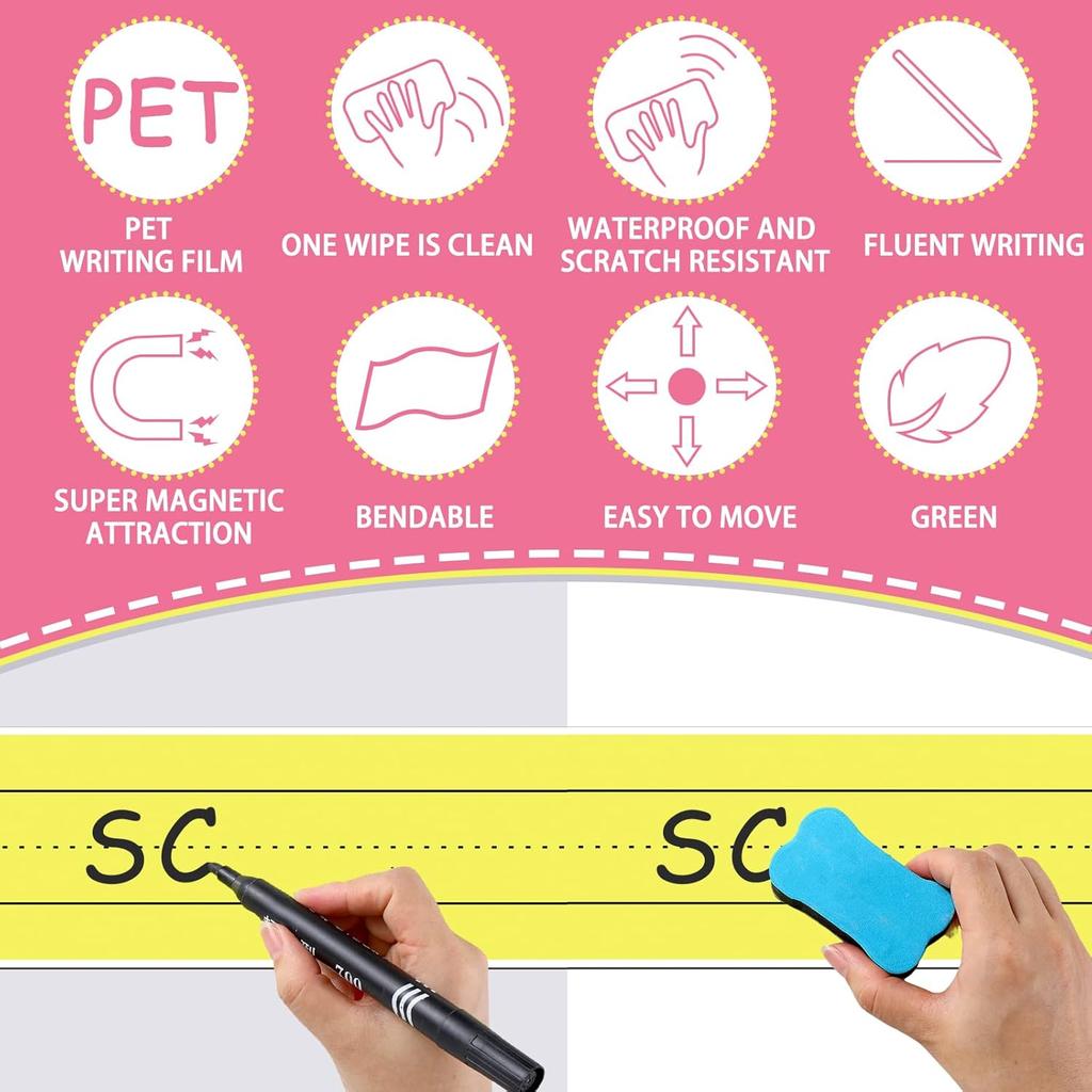 Ireer 12 Pack Pencil Shaped Magnetic Dry Erase Sentence Strips Teachers Magnetic Border Strips for whiteboard Classroom