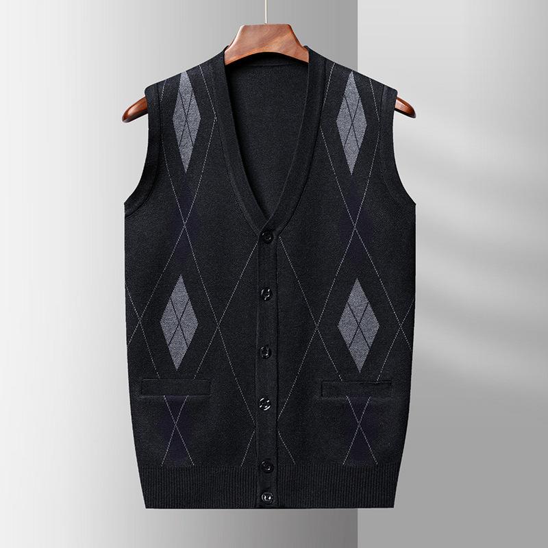 

New Men s Knitted Cardigan Button Vest for Autumn and Winter, Middle-aged and Elderly Casual V-neck Vest Loose Vest 4XL