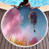 Romantic Round Beach Blanket,Hot Air Balloon Print Beach Towel,Anti-Sand Absorbent Quick-drying Pool Towel,Portable Picnic Mat